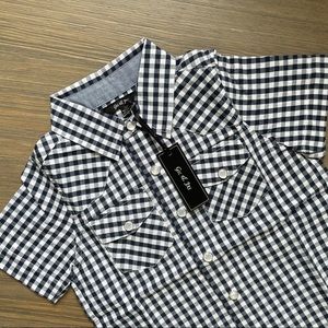 NWT Gil & Jack navy gingham short sleeve button up